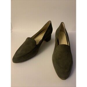 Sarah Flint Loafers Olive Suede Rosie 42 Preppy School Luxe Academia Block Heel